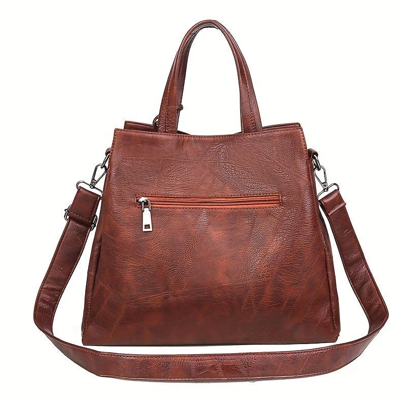 Vintage Large Tote Bag PU Leather Shoulder Crossbody Handbag