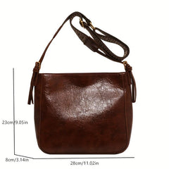 Vintage Solid Shoulder Bag Classic Crossbody Bag Retro Pattern Wide Strap