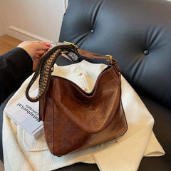 Vintage Solid Shoulder Bag Classic Crossbody Bag Retro Pattern Wide Strap