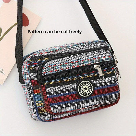 Vintage Colorful Striped Pattern Square Bag Zipper Crossbody Bag
