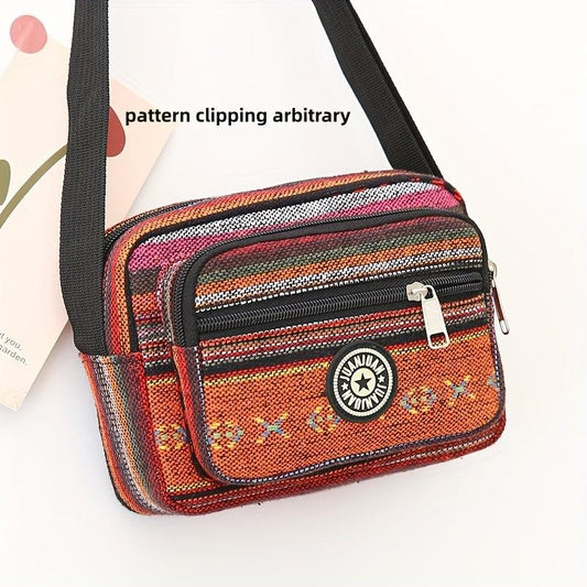Vintage Colorful Striped Pattern Square Bag Zipper Crossbody Bag