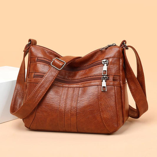 Flower Embossed Crossbody Bag Soft Leather Shoulder Purse