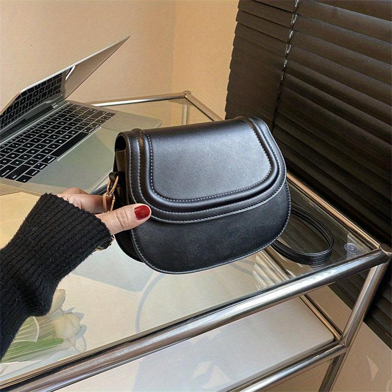 Solid Saddle Bag Minimalist Flap Shoulder Bag For Women