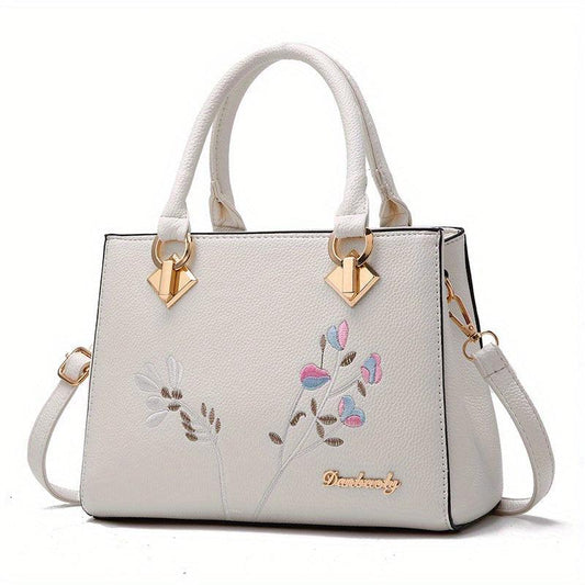 Flower Embroidery Crossbody Bag Top Handle Satchel Purse