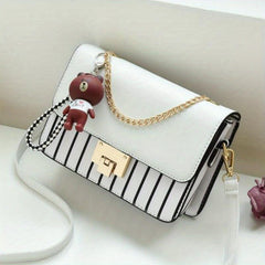 Stripes Print Crossbody Bag Chain Decor Shoulder Bag Women's Square Purse