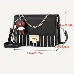 Stripes Print Crossbody Bag Chain Decor Shoulder Bag Women's Square Purse
