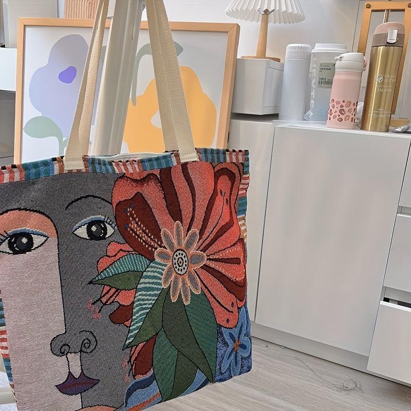 Abstract Pattern Canvas Tote Bag Lightweight Shoulder Shopping Bag