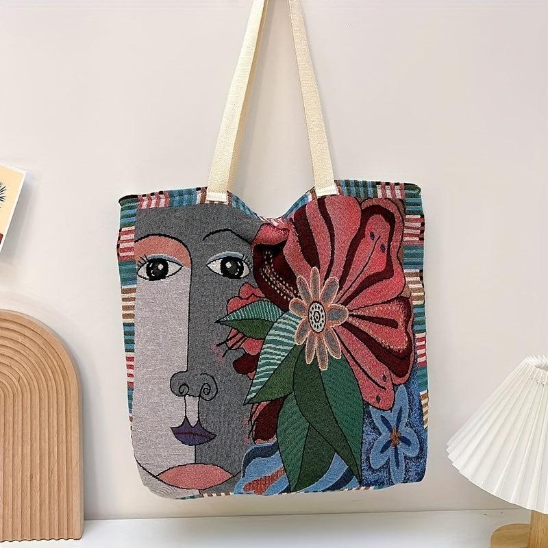 Abstract Pattern Canvas Tote Bag Lightweight Shoulder Shopping Bag