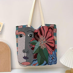 Abstract Pattern Canvas Tote Bag Lightweight Shoulder Shopping Bag