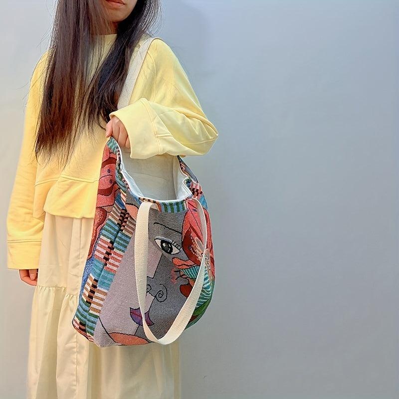 Abstract Pattern Canvas Tote Bag Lightweight Shoulder Shopping Bag