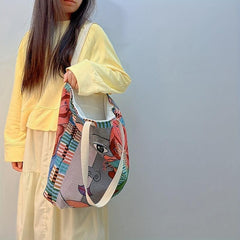 Abstract Pattern Canvas Tote Bag Lightweight Shoulder Shopping Bag