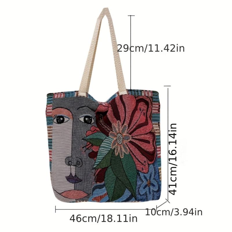 Abstract Pattern Canvas Tote Bag Lightweight Shoulder Shopping Bag