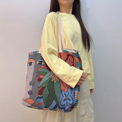 Abstract Pattern Canvas Tote Bag Lightweight Shoulder Shopping Bag
