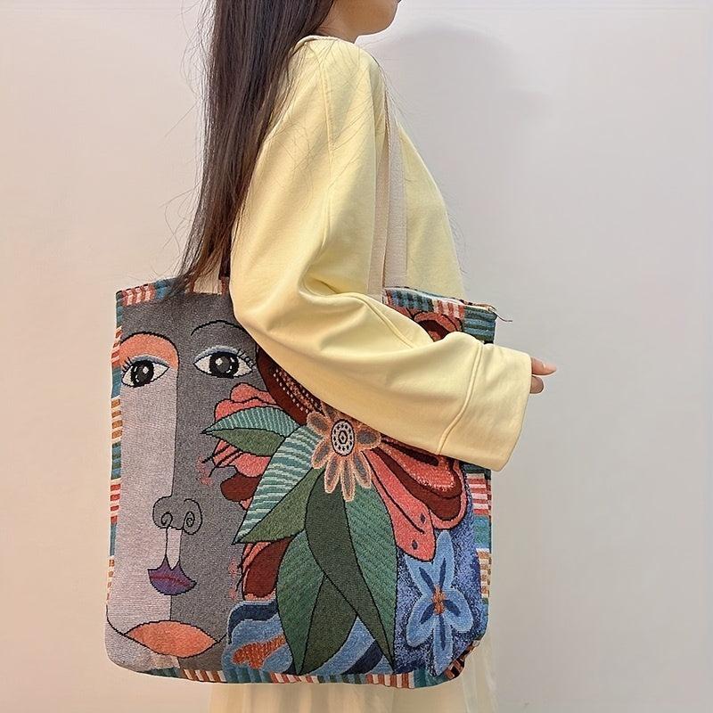 Abstract Pattern Canvas Tote Bag Lightweight Shoulder Shopping Bag