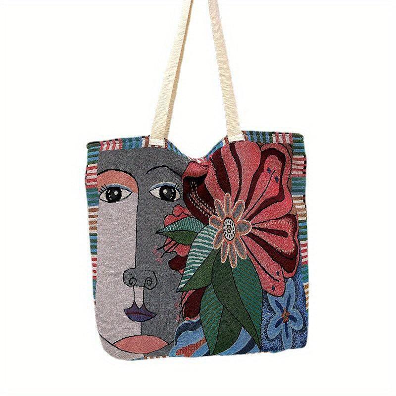 Abstract Pattern Canvas Tote Bag Lightweight Shoulder Shopping Bag