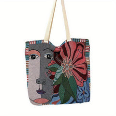 Abstract Pattern Canvas Tote Bag Lightweight Shoulder Shopping Bag