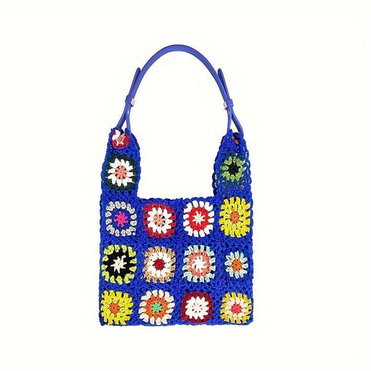 Vintage Floral Knitted Straw Shoulder Bag All Match Shopper Bag