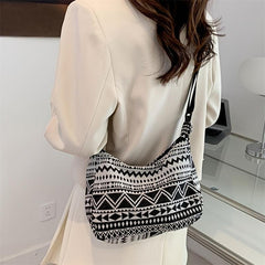 Geometric Pattern Canvas Shoulder Bag for Work