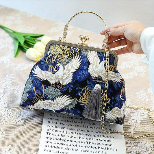 Vintage Chinese Crane Pattern Clutch Purse Handbag