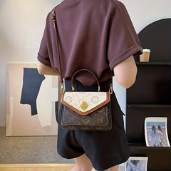 Colorblock Square Bag Retro Pattern Turn Lock Crossbody Bag