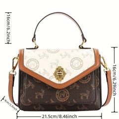 Colorblock Square Bag Retro Pattern Turn Lock Crossbody Bag
