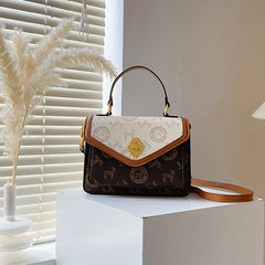 Colorblock Square Bag Retro Pattern Turn Lock Crossbody Bag