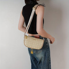 Vintage Geometric Pattern Crossbody Bag With Wide Strap