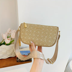 Vintage Geometric Pattern Crossbody Bag With Wide Strap