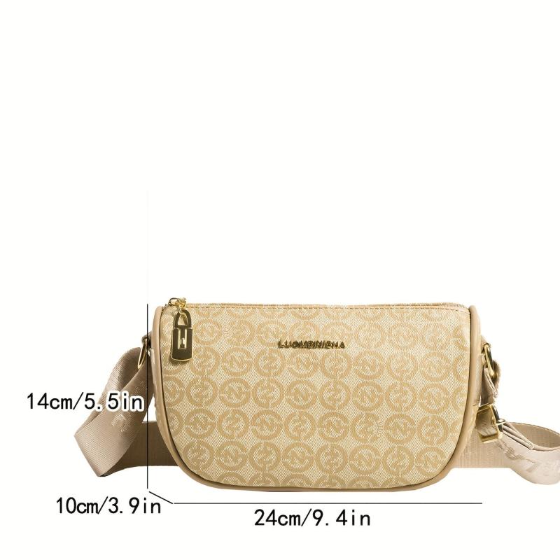 Vintage Geometric Pattern Crossbody Bag With Wide Strap