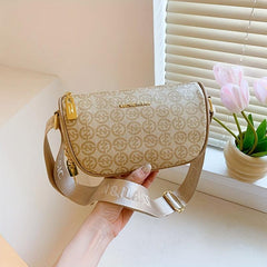 Vintage Geometric Pattern Crossbody Bag With Wide Strap