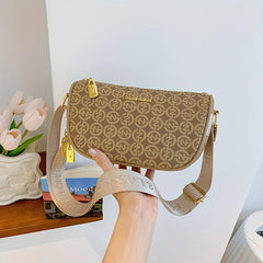 Vintage Geometric Pattern Crossbody Bag With Wide Strap