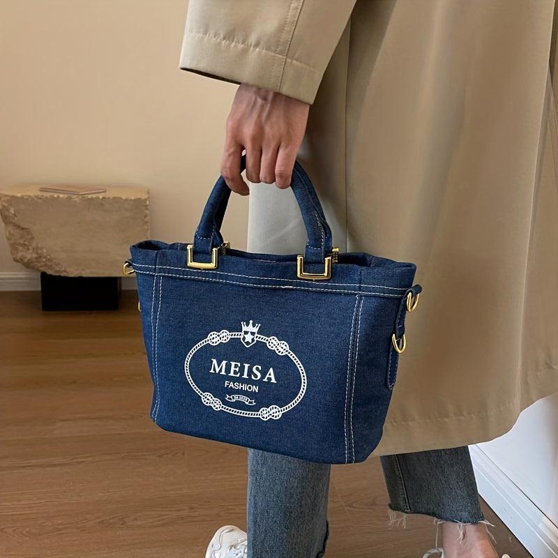 Vintage Denim Crossbody Bag Retro Shoulder Bag Classic Handbag
