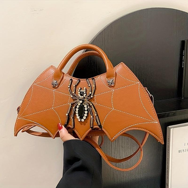 Spider & Cobweb Pattern Crossbody Bag Niche Bat Shaped Handbag
