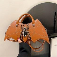 Spider & Cobweb Pattern Crossbody Bag Niche Bat Shaped Handbag