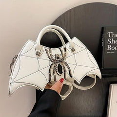 Spider & Cobweb Pattern Crossbody Bag Niche Bat Shaped Handbag