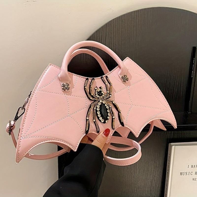 Spider & Cobweb Pattern Crossbody Bag Niche Bat Shaped Handbag