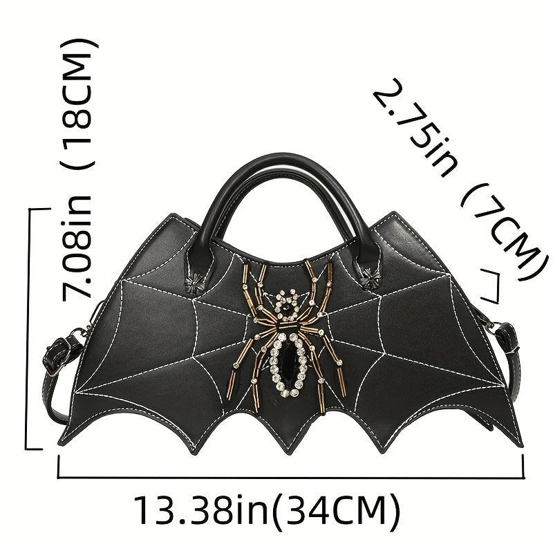 Spider & Cobweb Pattern Crossbody Bag Niche Bat Shaped Handbag