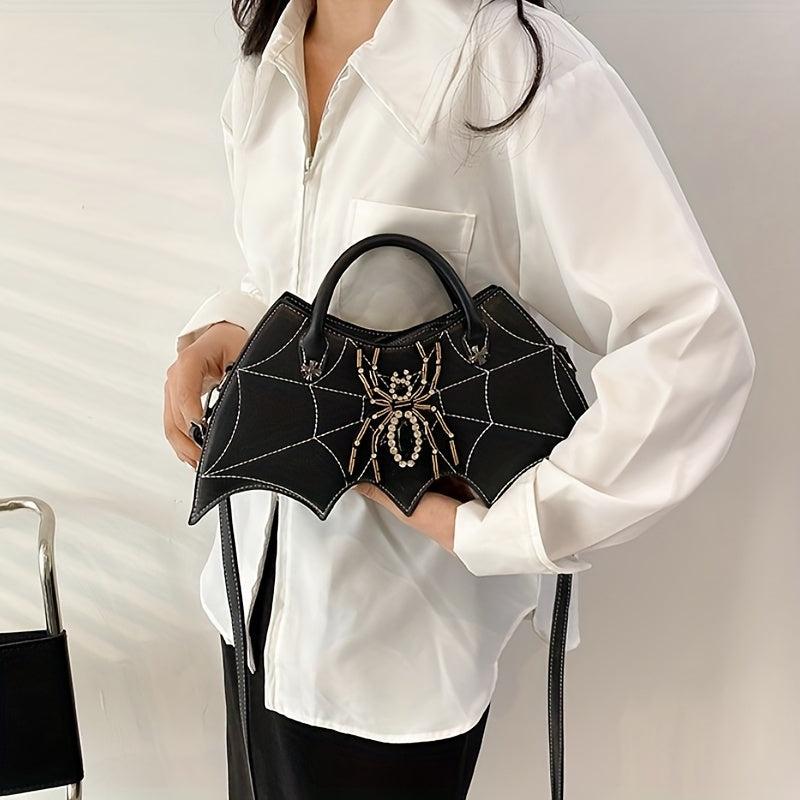 Spider & Cobweb Pattern Crossbody Bag Niche Bat Shaped Handbag