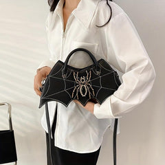 Spider & Cobweb Pattern Crossbody Bag Niche Bat Shaped Handbag