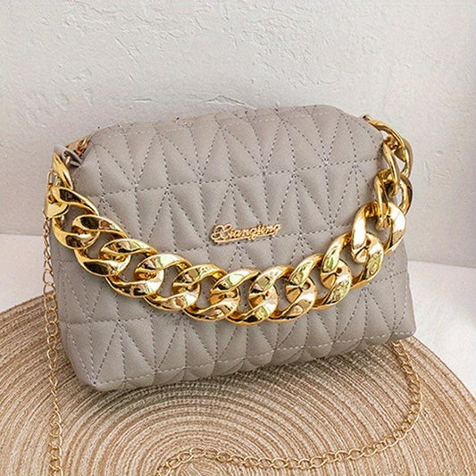 Argyle Quilted Chain Crossbody Bag Women's PU Leather Square Purse