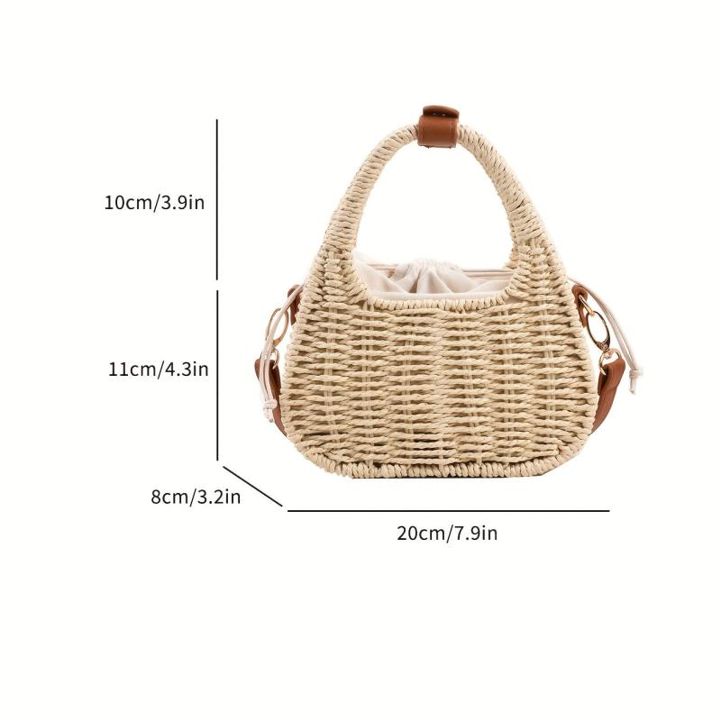 Straw Crossbody Satchel Bag Minimalist Woven Drawstring Women's Bag