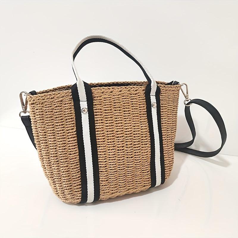 Beach Straw Tote Bag Lightweight Woven Bag Casual Crossbody Bag