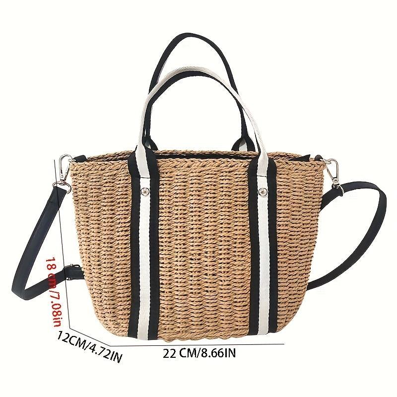 Beach Straw Tote Bag Lightweight Woven Bag Casual Crossbody Bag
