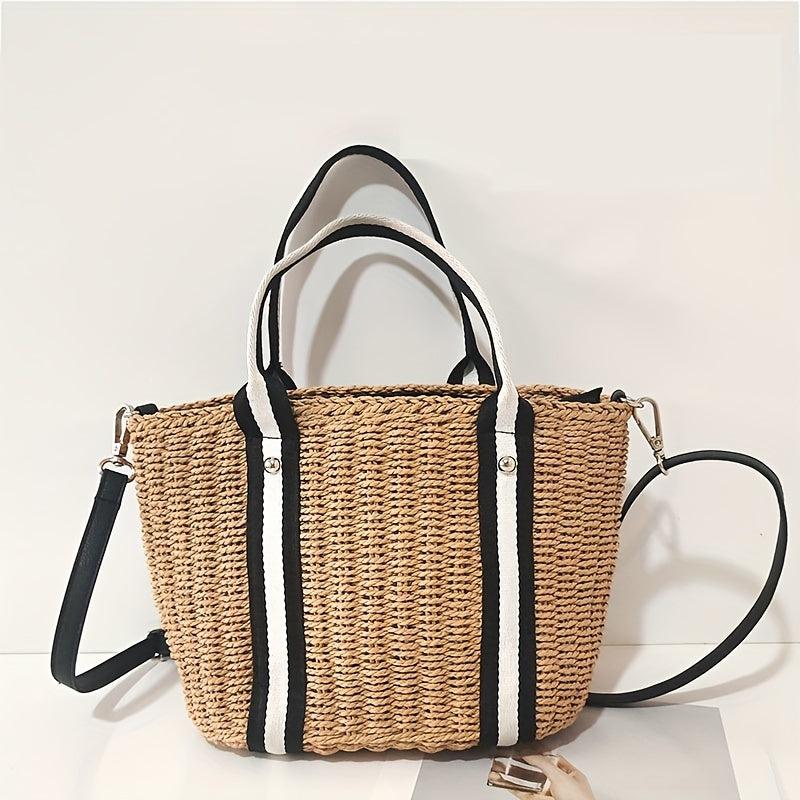 Beach Straw Tote Bag Lightweight Woven Bag Casual Crossbody Bag