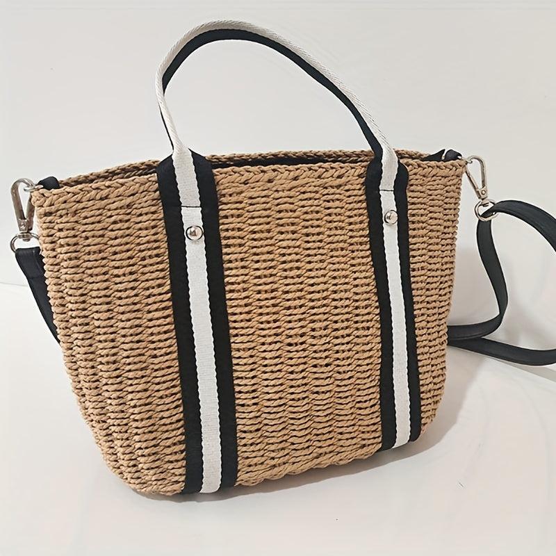 Beach Straw Tote Bag Lightweight Woven Bag Casual Crossbody Bag