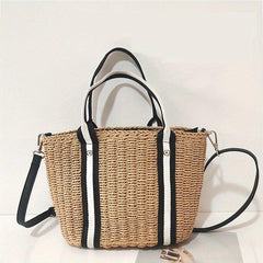 Beach Straw Tote Bag Lightweight Woven Bag Casual Crossbody Bag