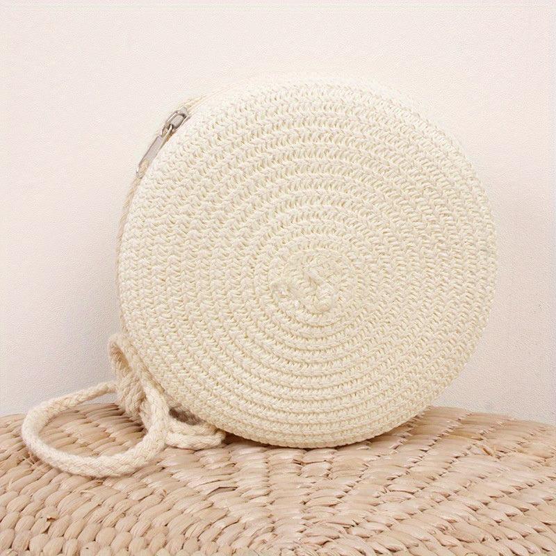 Straw Woven Crossbody Bag Braided Circle Purse Mini Beach Bag