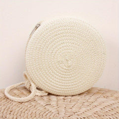 Straw Woven Crossbody Bag Braided Circle Purse Mini Beach Bag