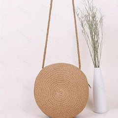 Straw Woven Crossbody Bag Braided Circle Purse Mini Beach Bag