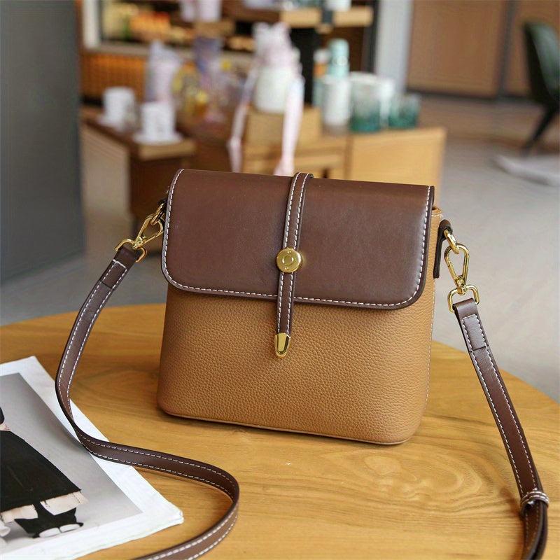 Leather Crossbody Bag Contrast Flap Square Bag Shoulder Purse